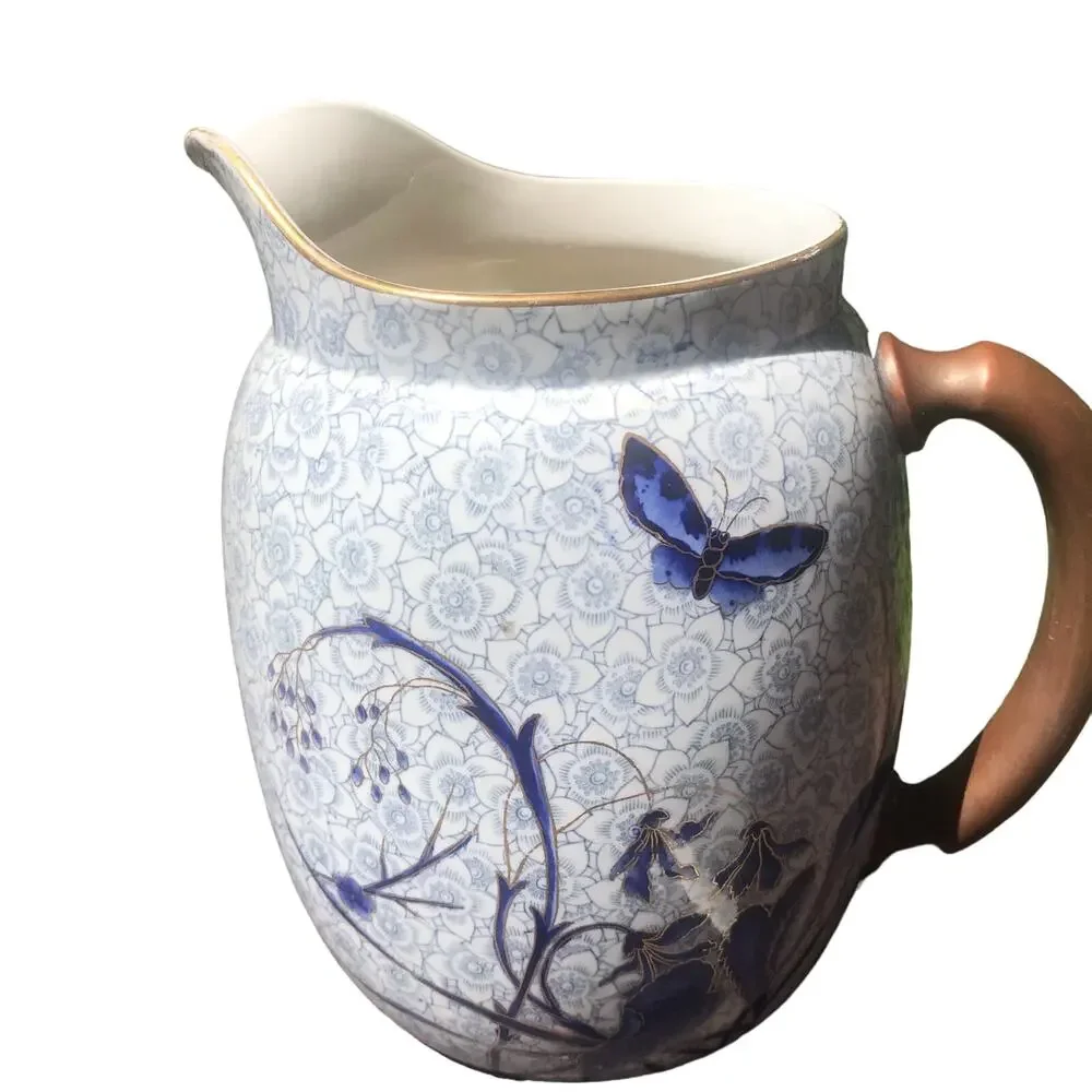 Antique 19th century Royal Worcester Bird Butterfly Gold Trim Pitcher